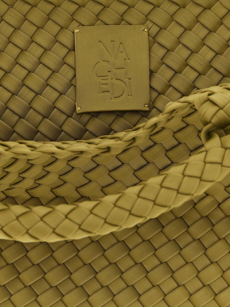 Naghedi Hand-Woven Neoprene Top Handle Bag — Olive