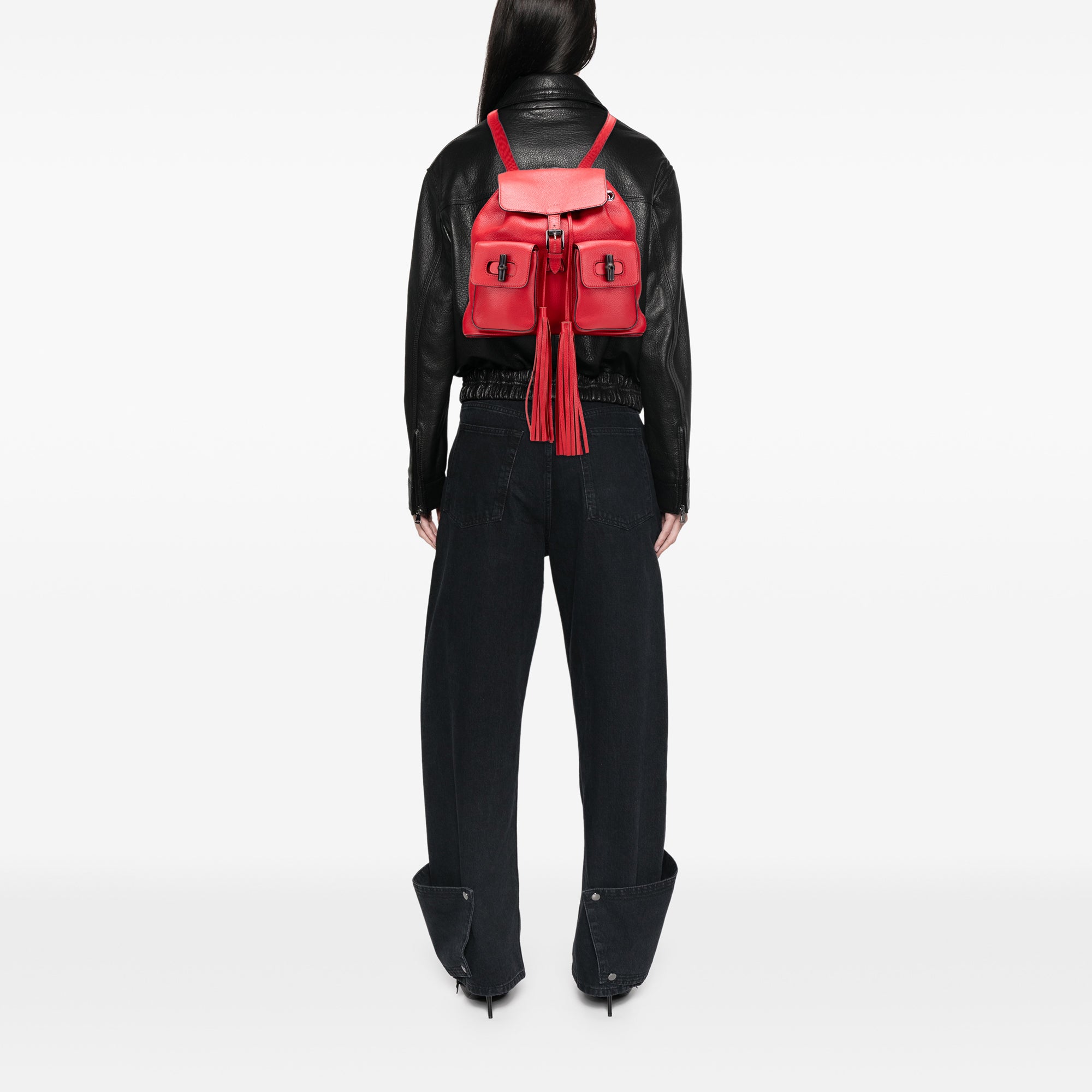 Leather Bamboo Tassel Backpack - Image 11