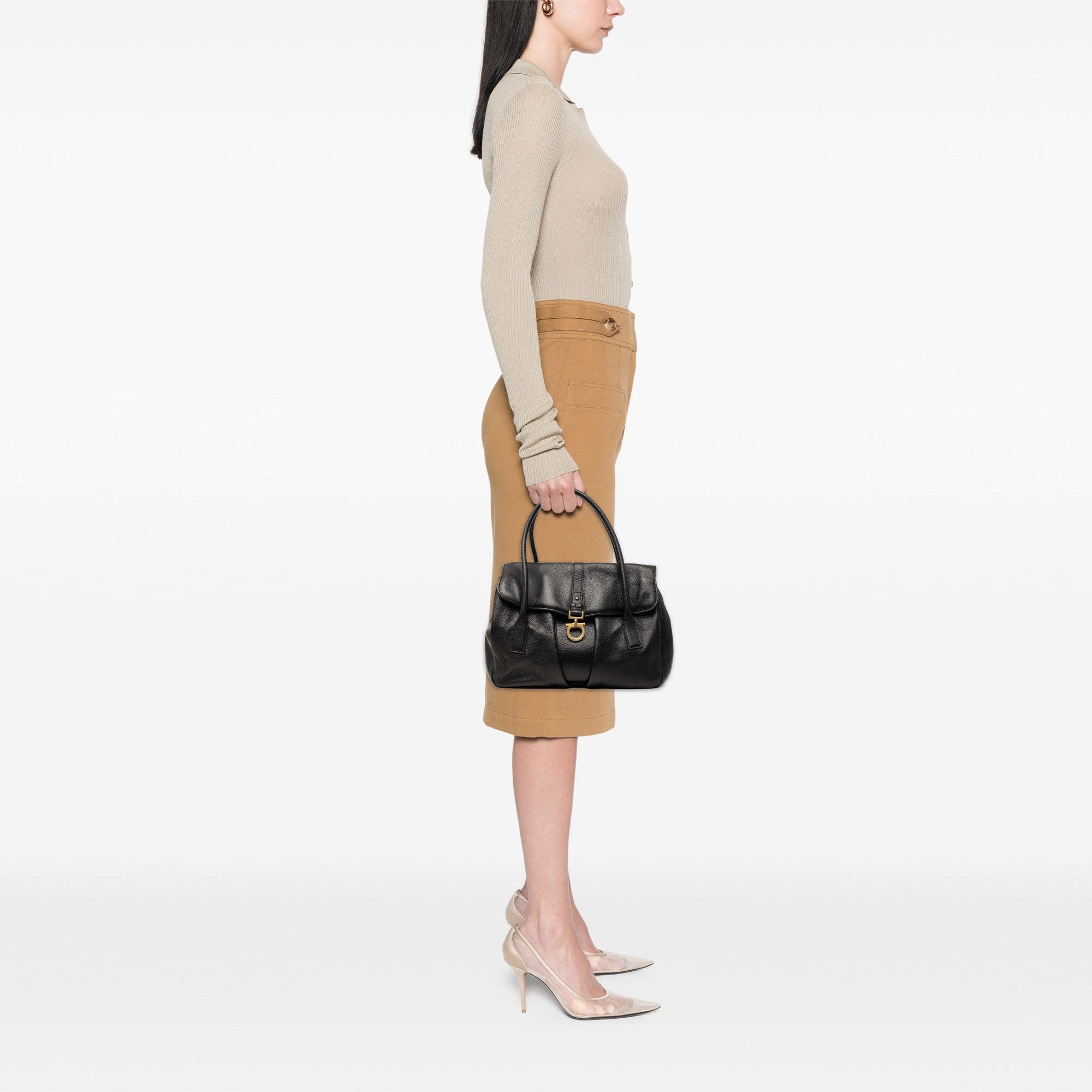Leather Gancini Flap Handbag - Image 6
