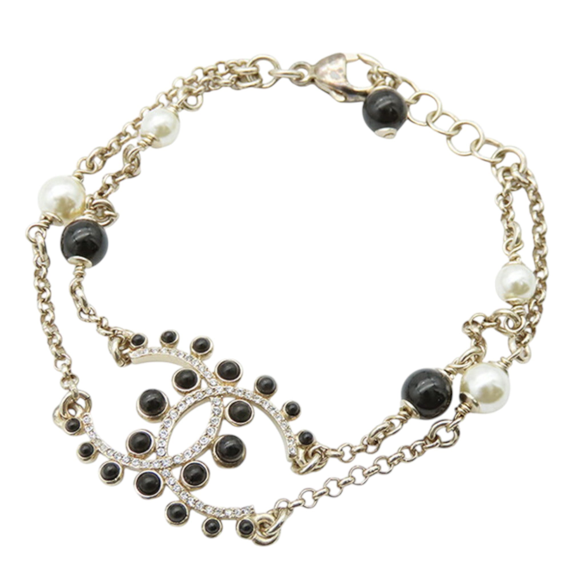 Gold Plated CC Faux Pearl Rhinestones Bracelet - Image 1