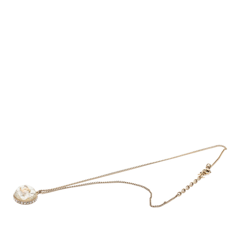 CC Gold Plated Resin and Strass Clear Dome Hologram Glitter Pendant Necklace