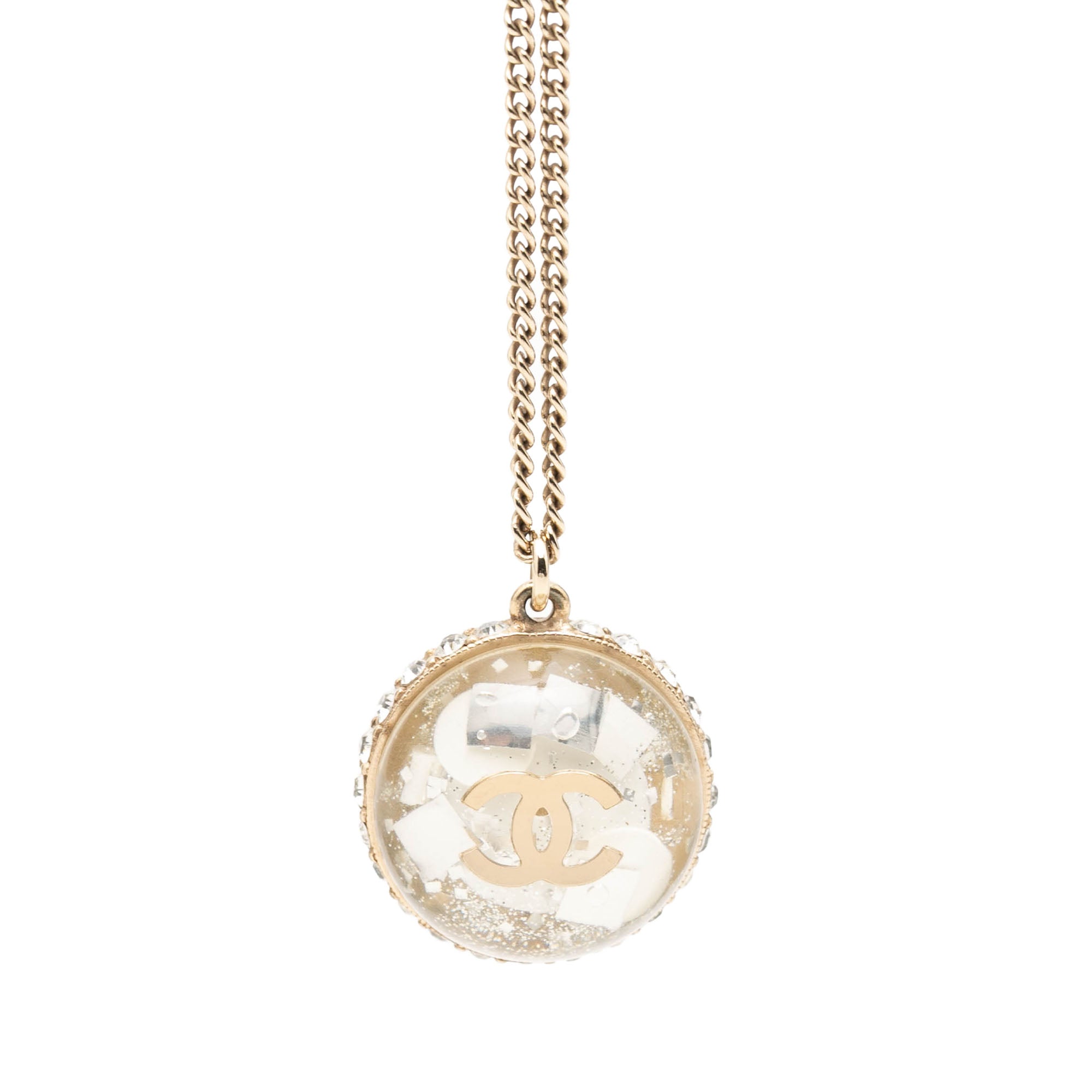 CC Gold Plated Resin and Strass Clear Dome Hologram Glitter Pendant Necklace - Image 2