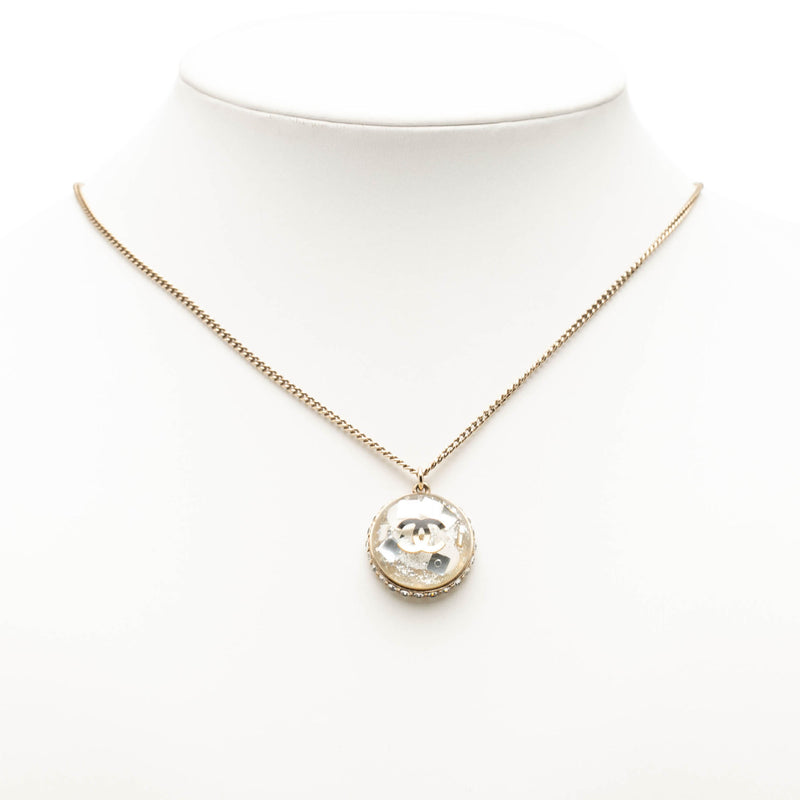 CC Gold Plated Resin and Strass Clear Dome Hologram Glitter Pendant Necklace - Image 5