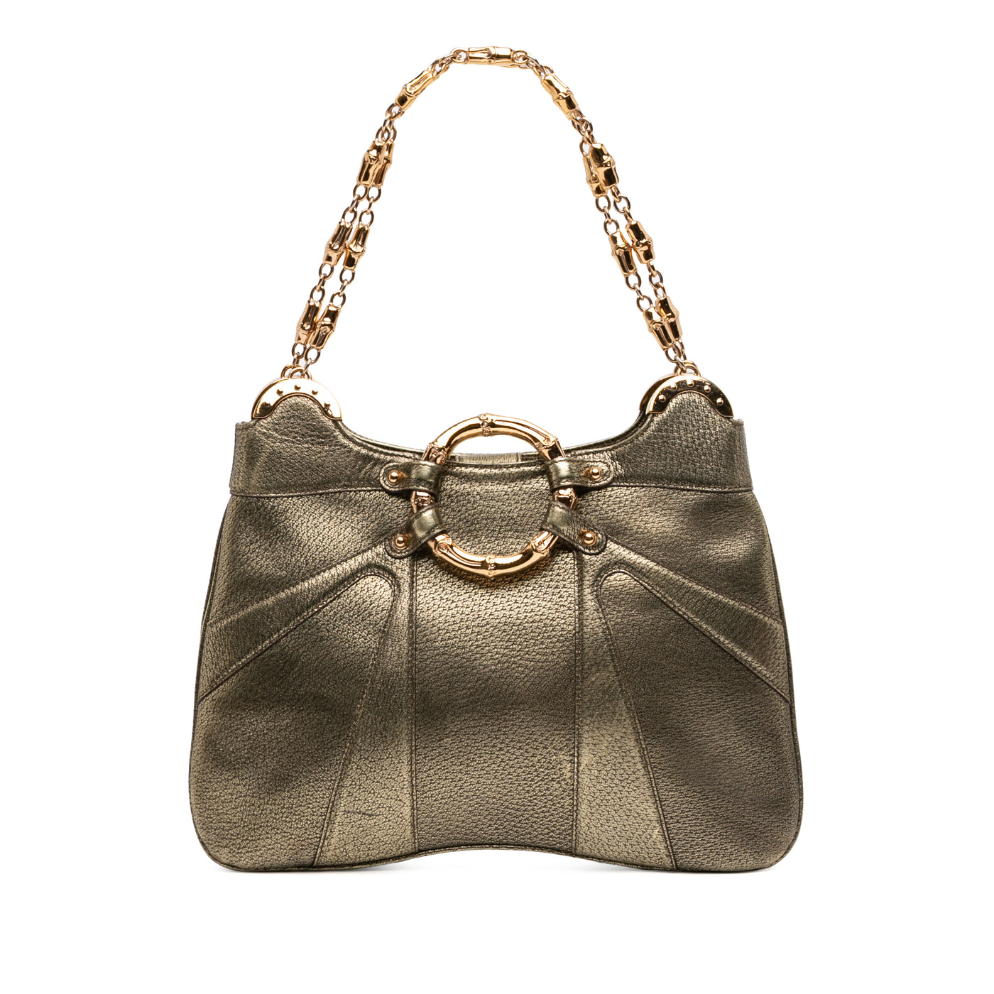 Metallic Calfskin Bamboo Ring Chain Shoulder Bag - Image 1