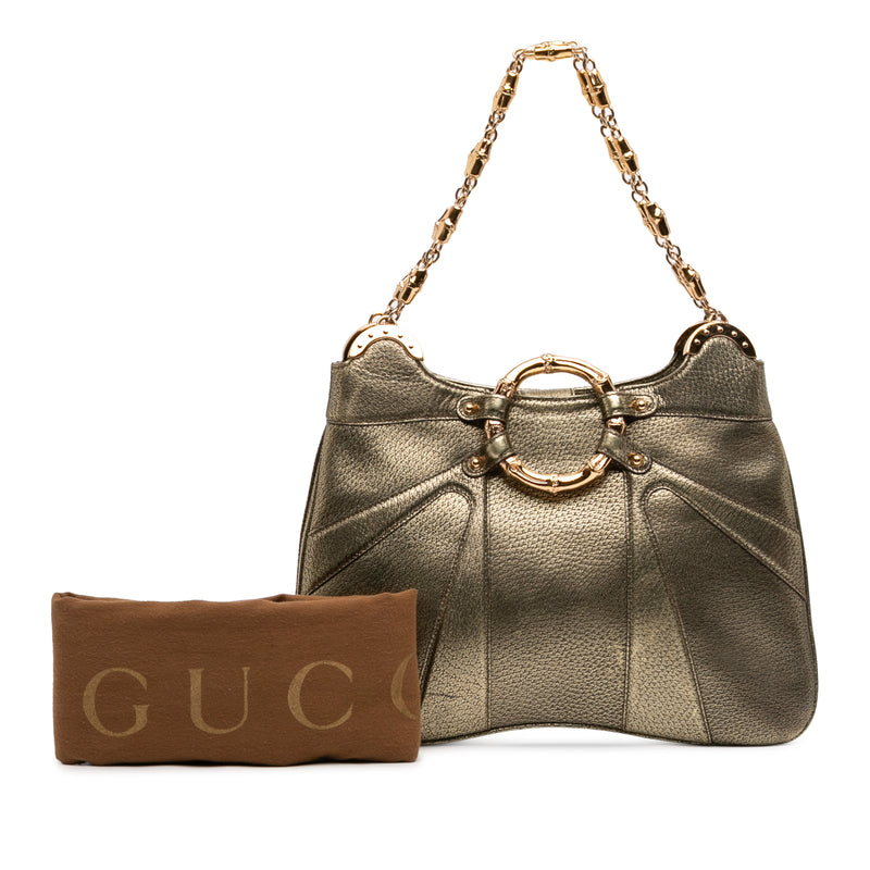 Metallic Calfskin Bamboo Ring Chain Shoulder Bag - Image 7