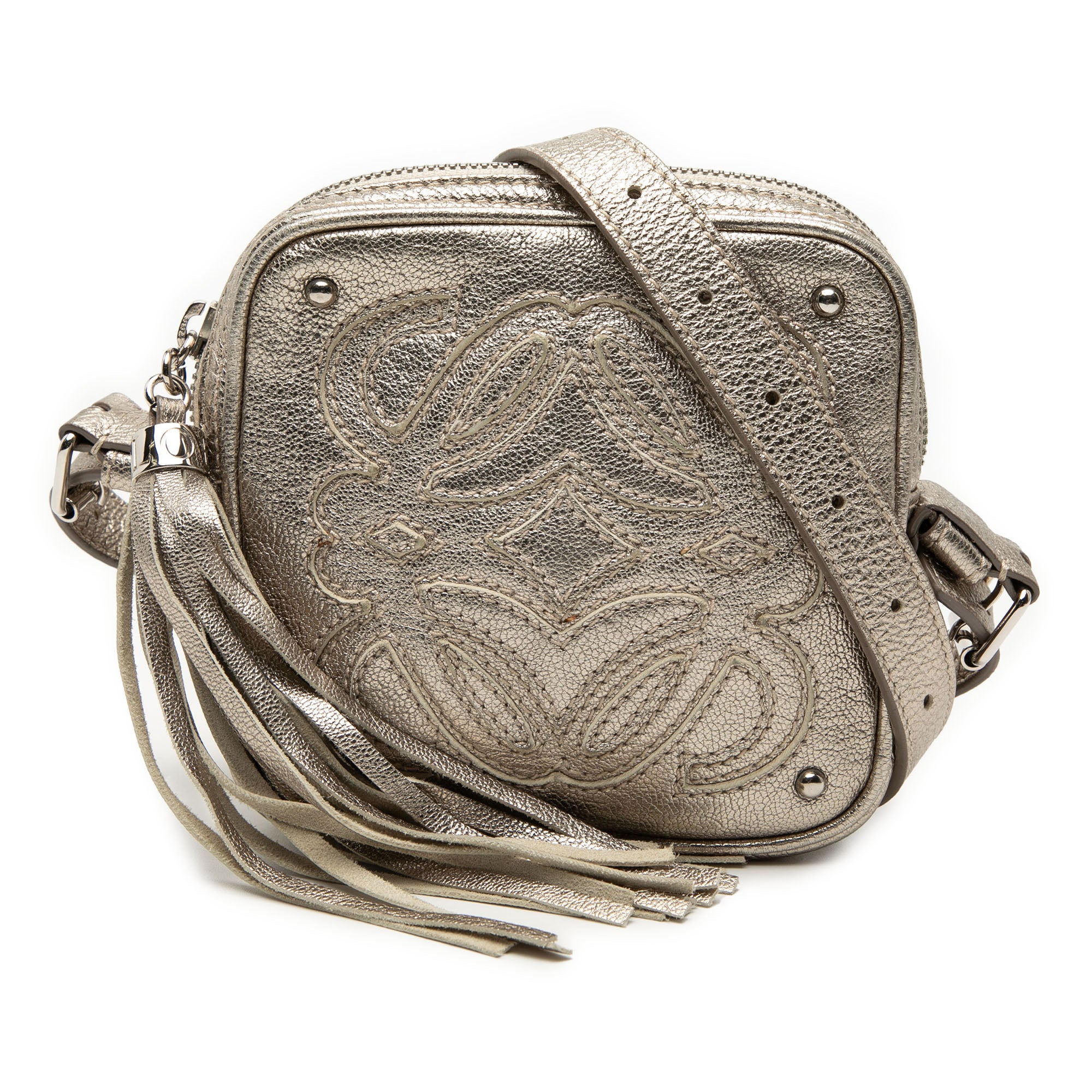 Mini Metallic Goatskin Anagram Tassel Crossbody - Image 1