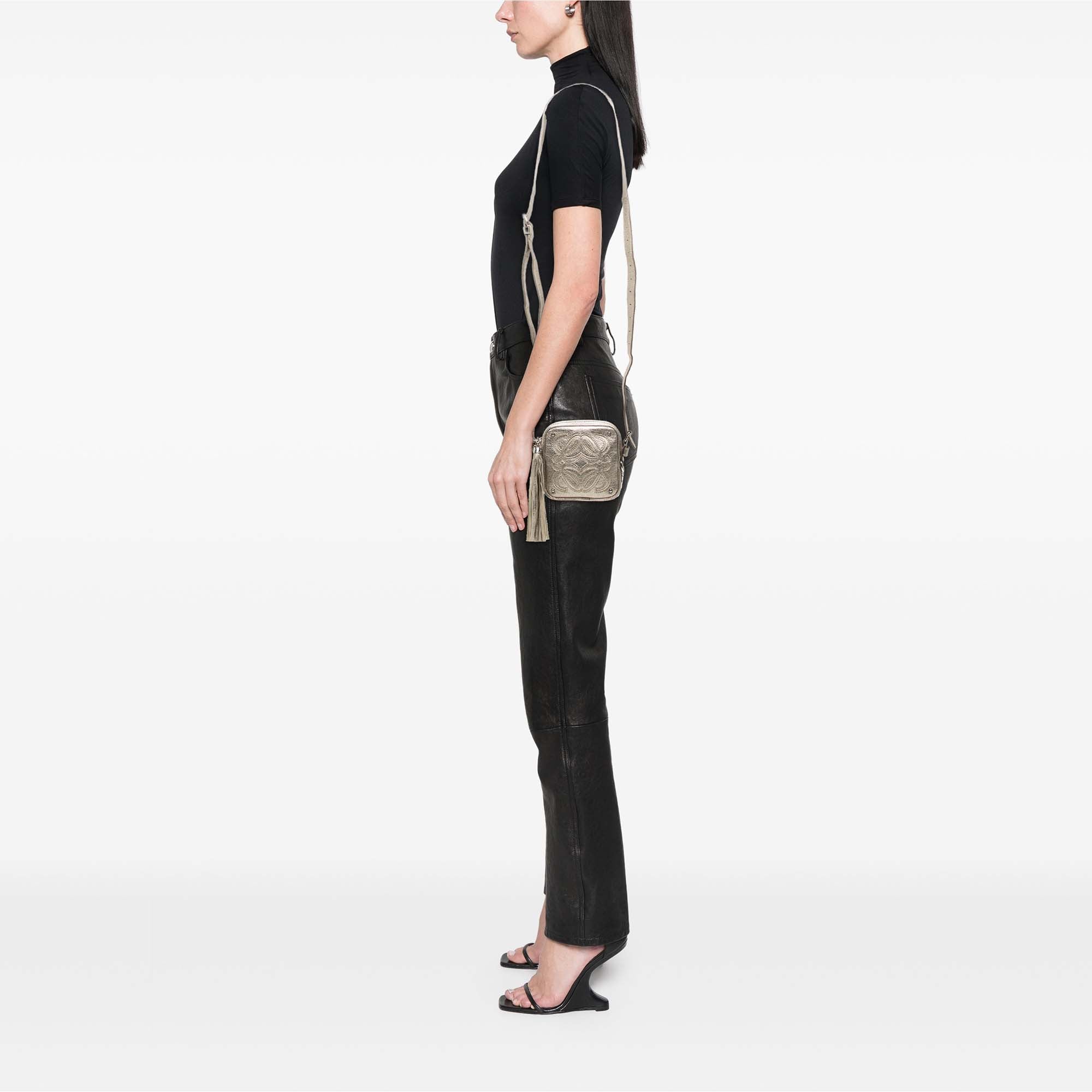Mini Metallic Goatskin Anagram Tassel Crossbody - Image 7