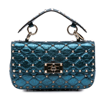 Small Metallic Lambskin Rockstud Spike Satchel - Image 1