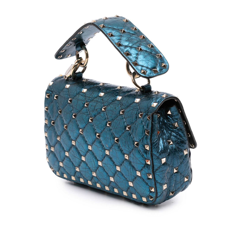 Small Metallic Lambskin Rockstud Spike Satchel - Image 2