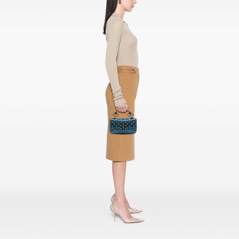 Small Metallic Lambskin Rockstud Spike Satchel - Image 6