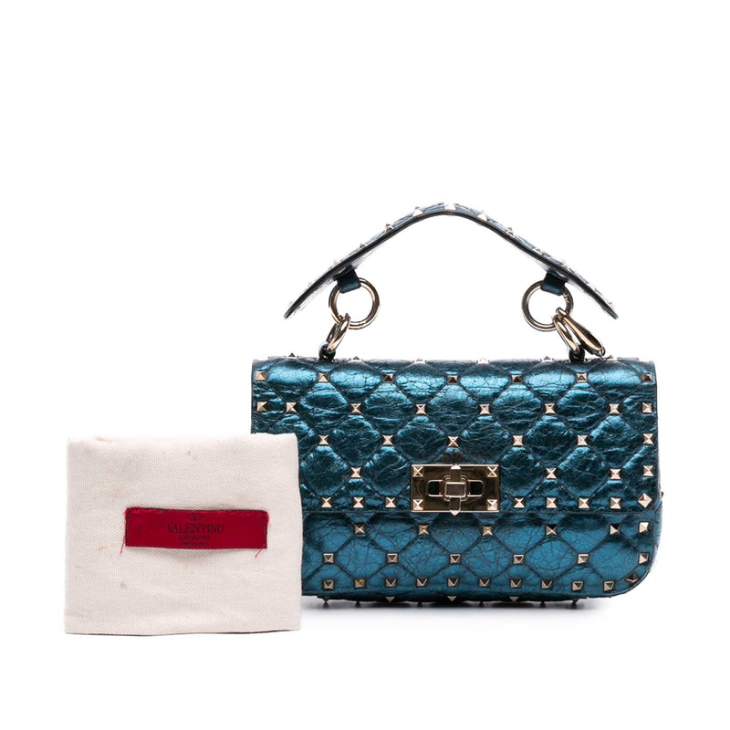 Small Metallic Lambskin Rockstud Spike Satchel - Image 7