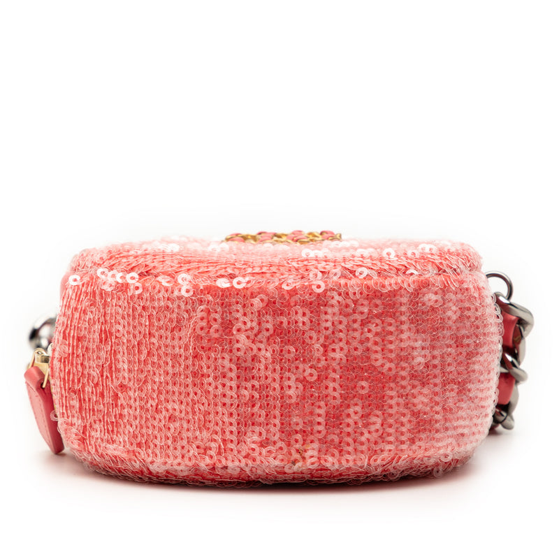 Sequin Lambskin 19 Round Clutch With Chain - Image 3