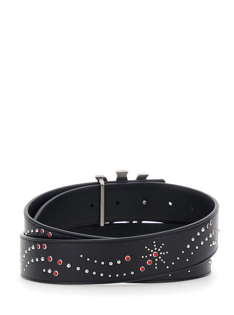 Amiri Logo Buckle Studded Leather Belt — Black Cow