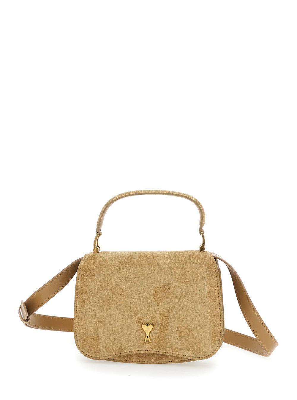 Ami Paris Leather And Suede Shoulder Bag — Beige