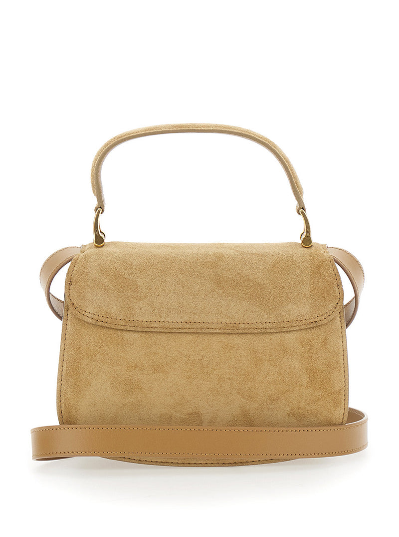 Ami Paris Leather And Suede Shoulder Bag — Beige