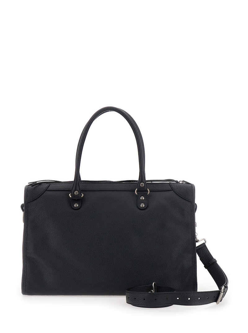 Balenciaga Grainy Calf Leather Top Handle Bag — Black