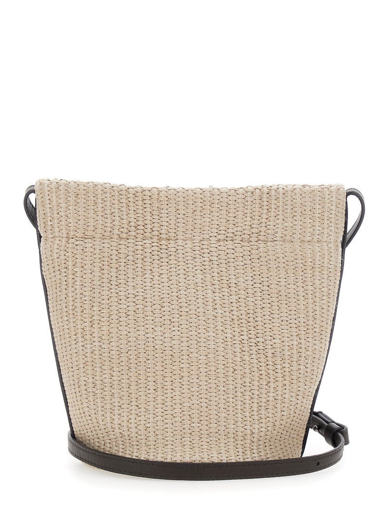 Brunello Cucinelli Intreccio-Woven Raffia Shoulder Bag — Beige Cotton
