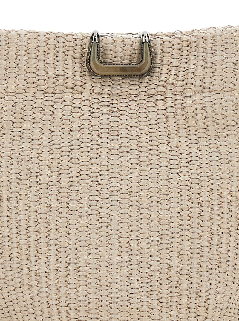 Brunello Cucinelli Intreccio-Woven Raffia Shoulder Bag — Beige Cotton