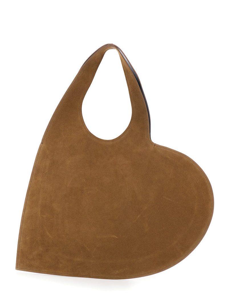 Coperni Heart-Silhouette Suede Shoulder Bag — Brown Cow Leather