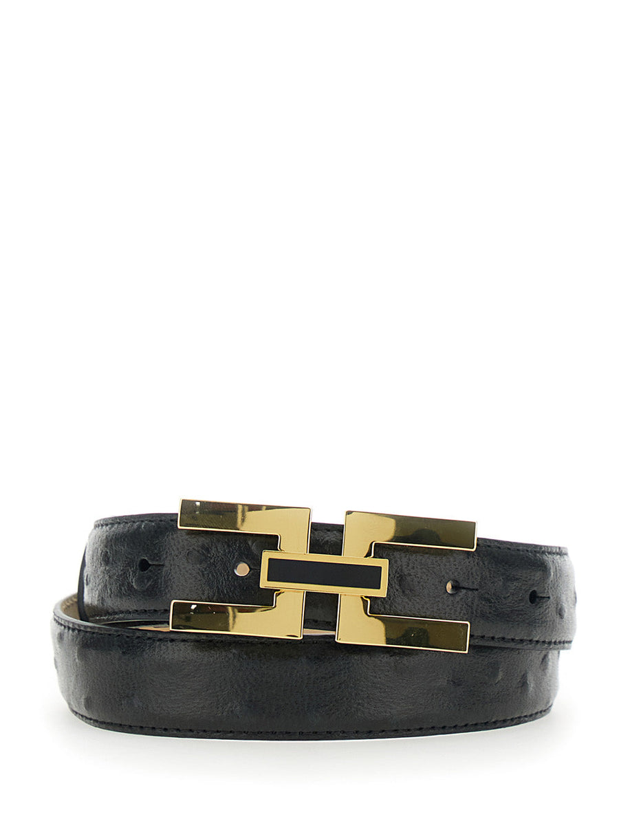 Elisabetta Franchi Leather Logo Belt — Black