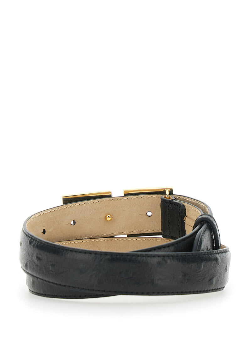 Elisabetta Franchi Leather Logo Belt — Black