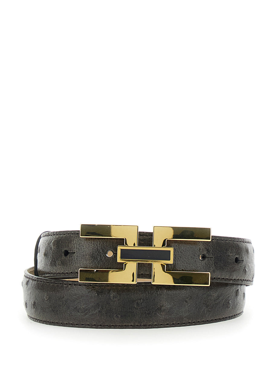 Elisabetta Franchi Leather With Logo Buckle Belt — Brown