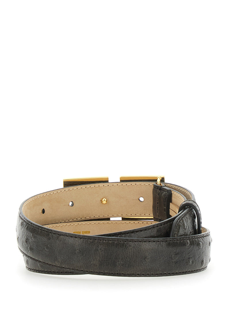 Elisabetta Franchi Leather With Logo Buckle Belt — Brown