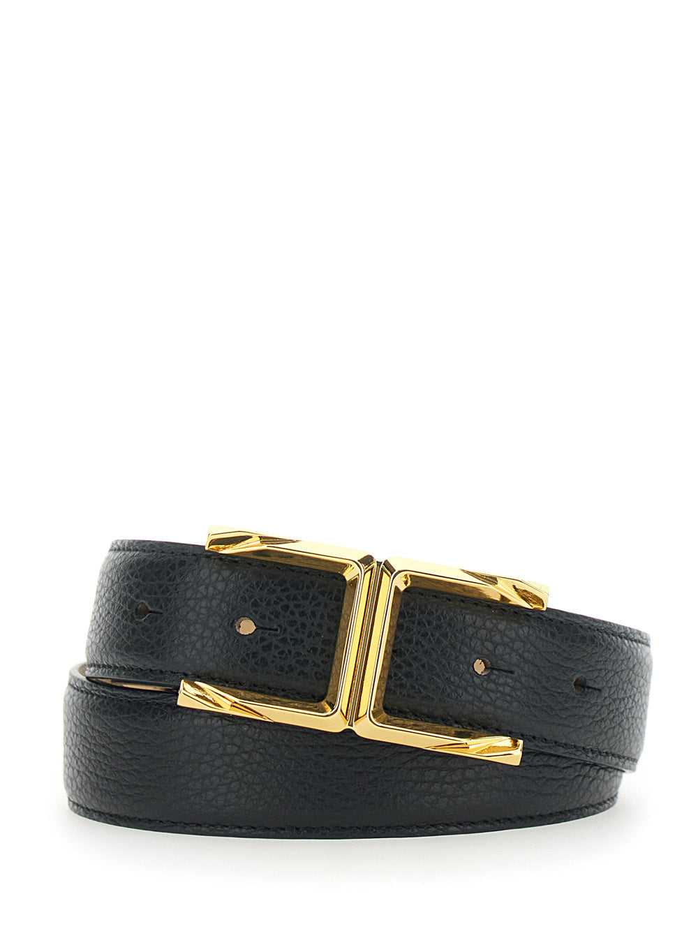 Elisabetta Franchi Sculpted Metal Buckle Leather Belt — Black