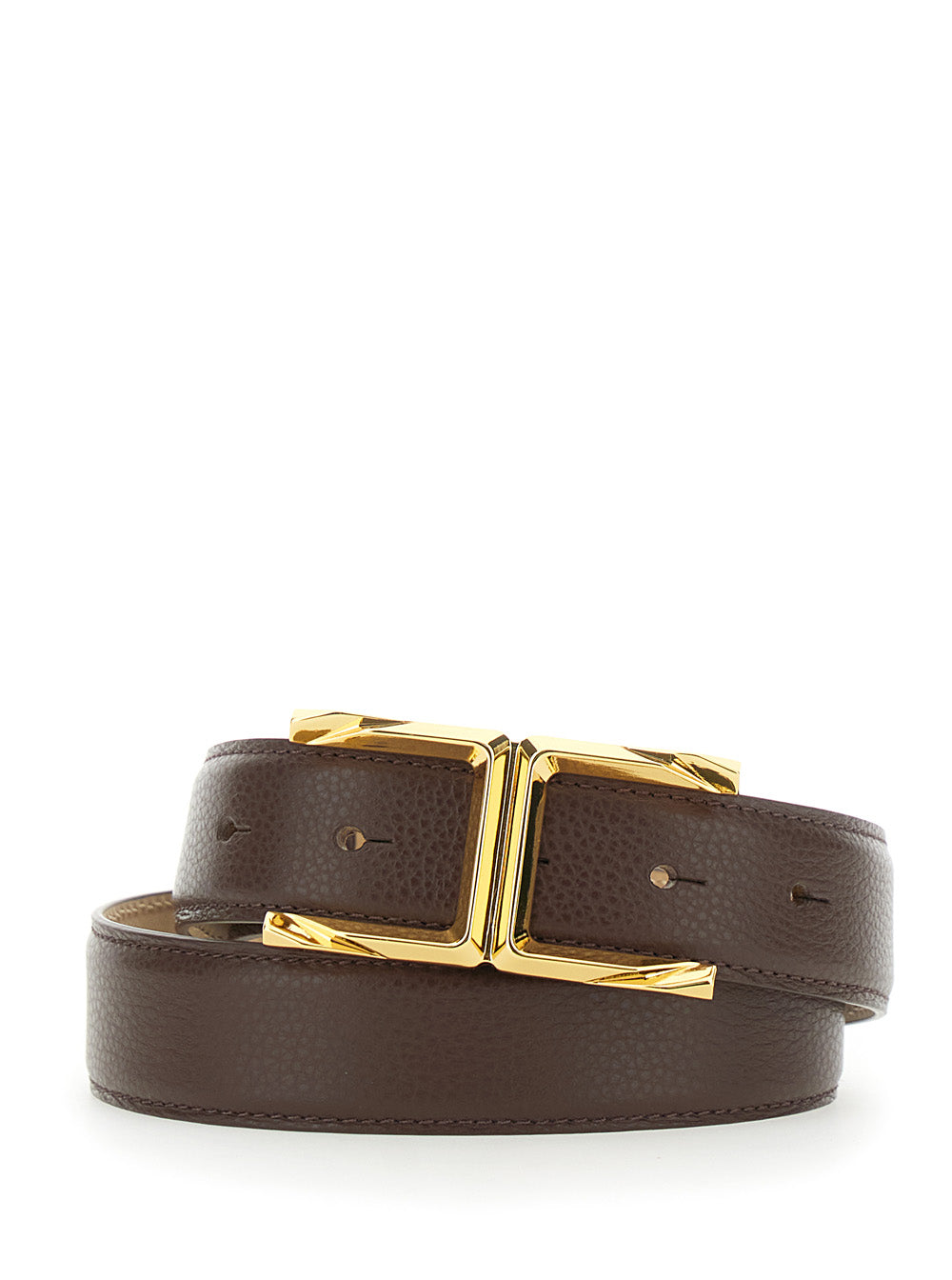 Elisabetta Franchi Leather With Metal Buckle Belt — Brown