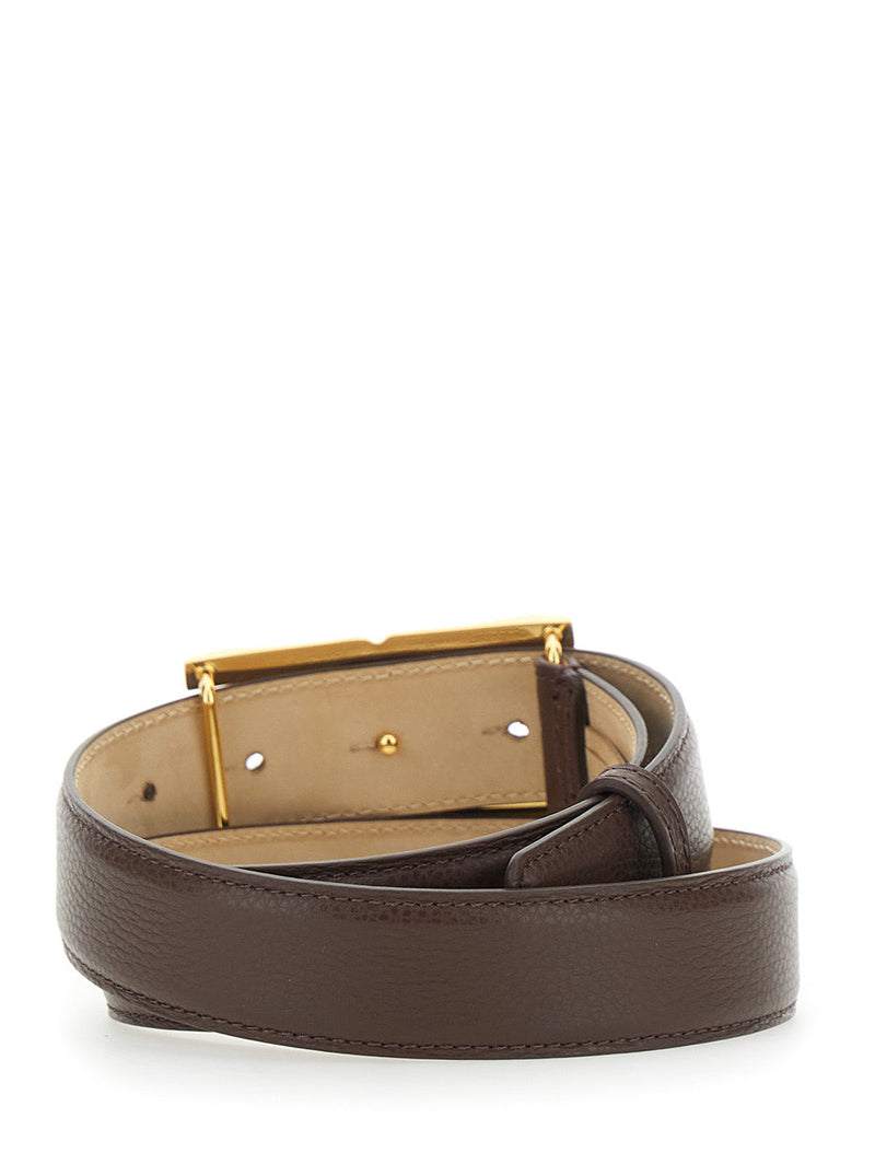 Elisabetta Franchi Leather With Metal Buckle Belt — Brown