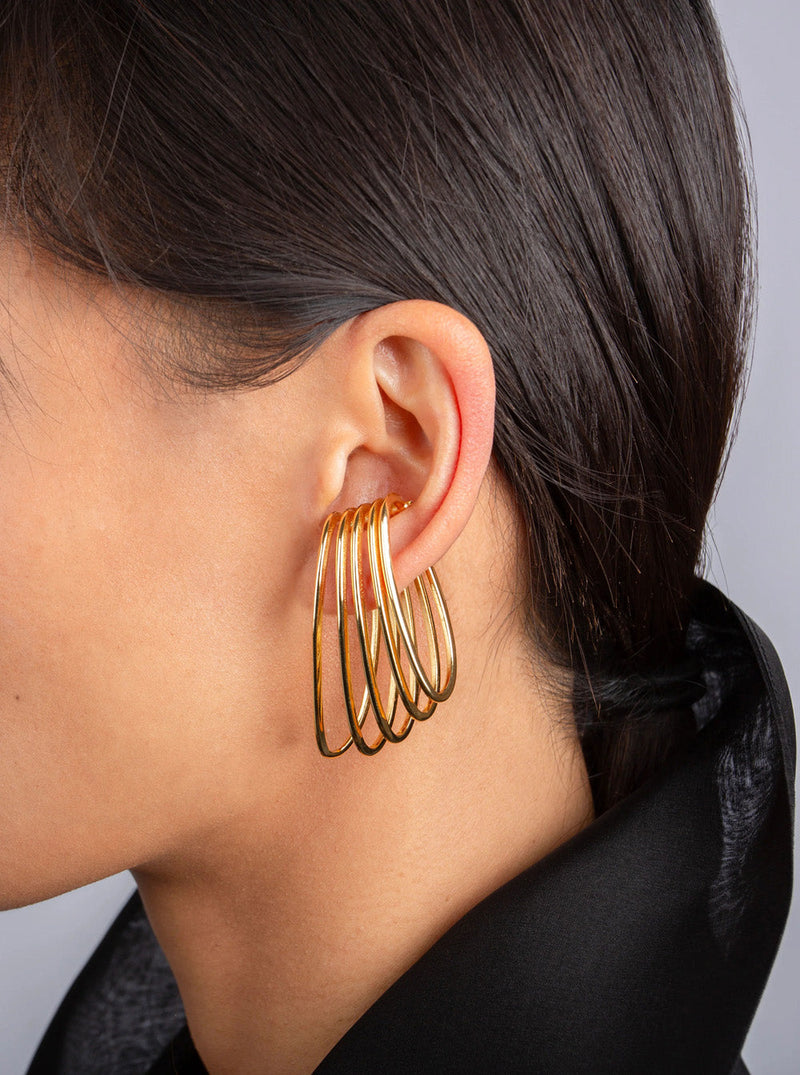 Federica Tosi Five-Ring Cage Ear Cuff Earrings — Gold Metal