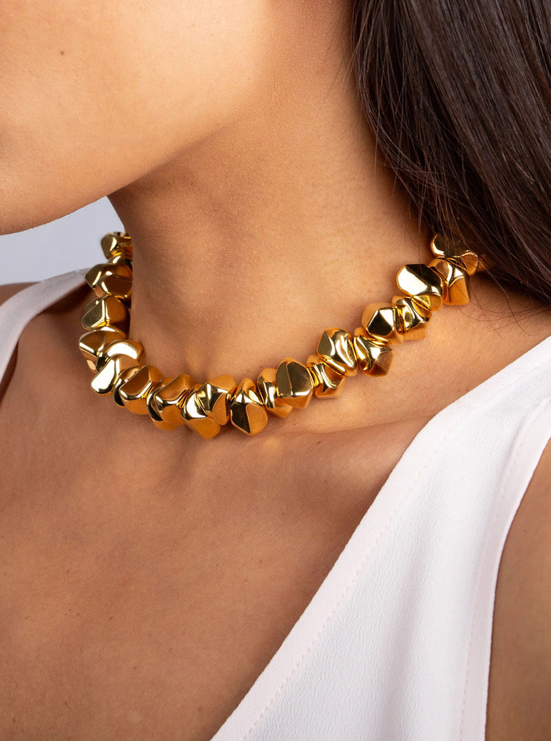 Federica Tosi Lace Small Stone Necklace — Gold Metal Necklaces