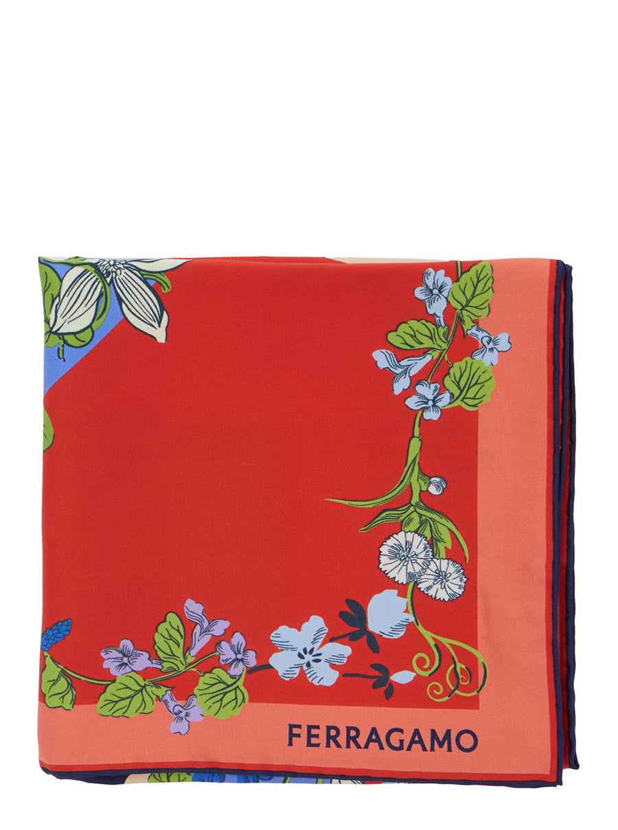 Ferragamo Floral Silk Scarf — Red Scarfs