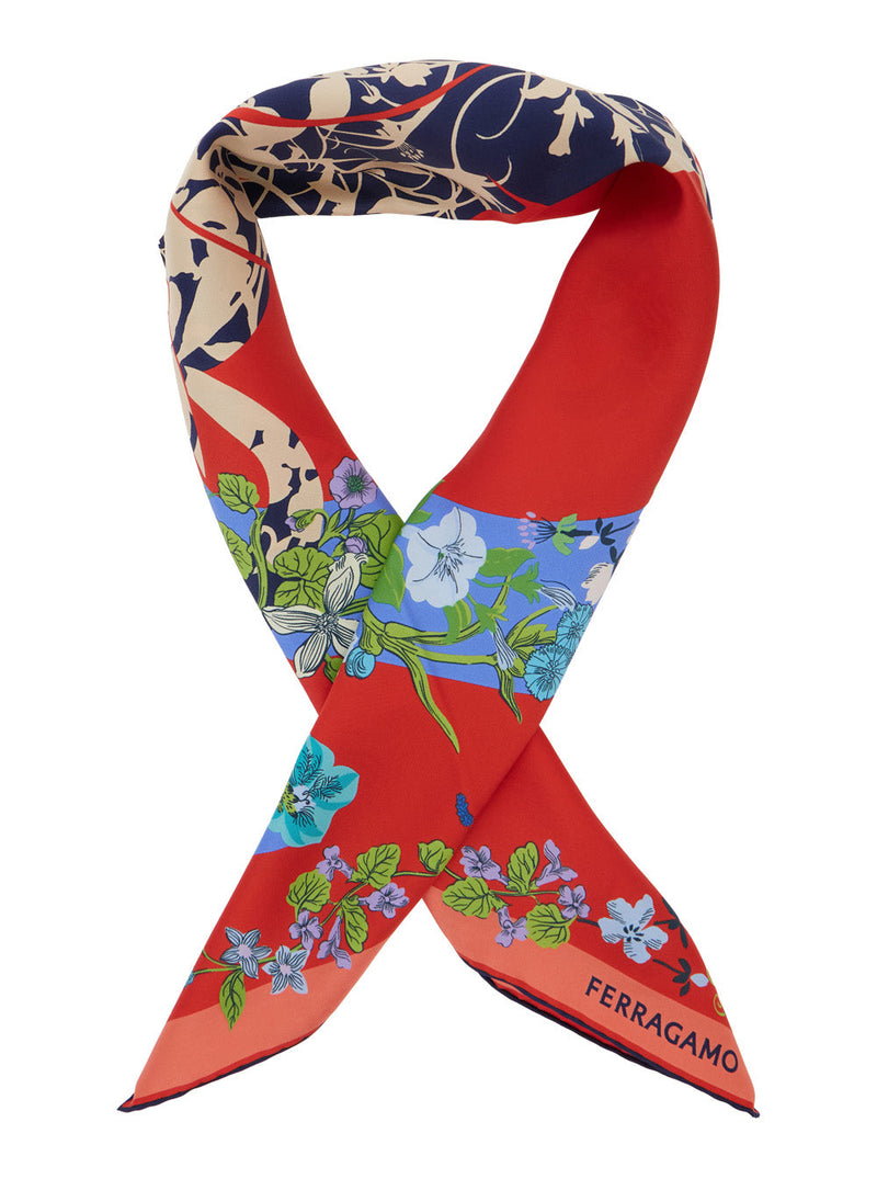 Ferragamo Floral Silk Scarf — Red Scarfs