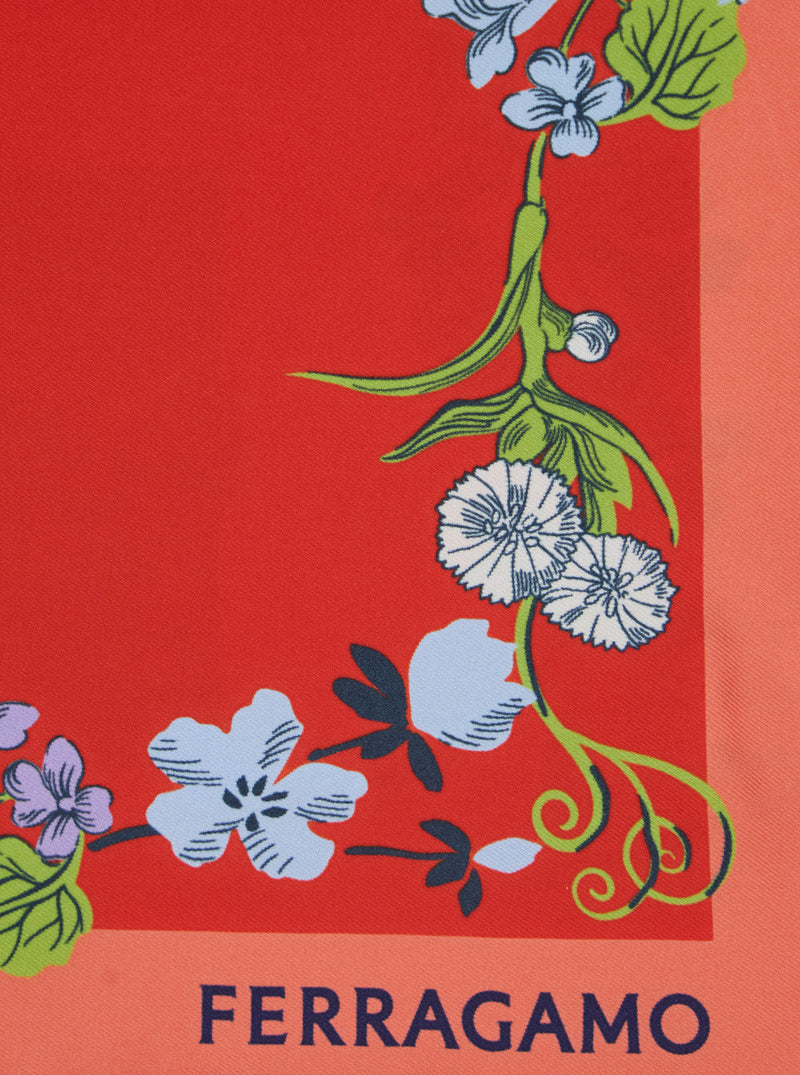 Ferragamo Floral Silk Scarf — Red Scarfs