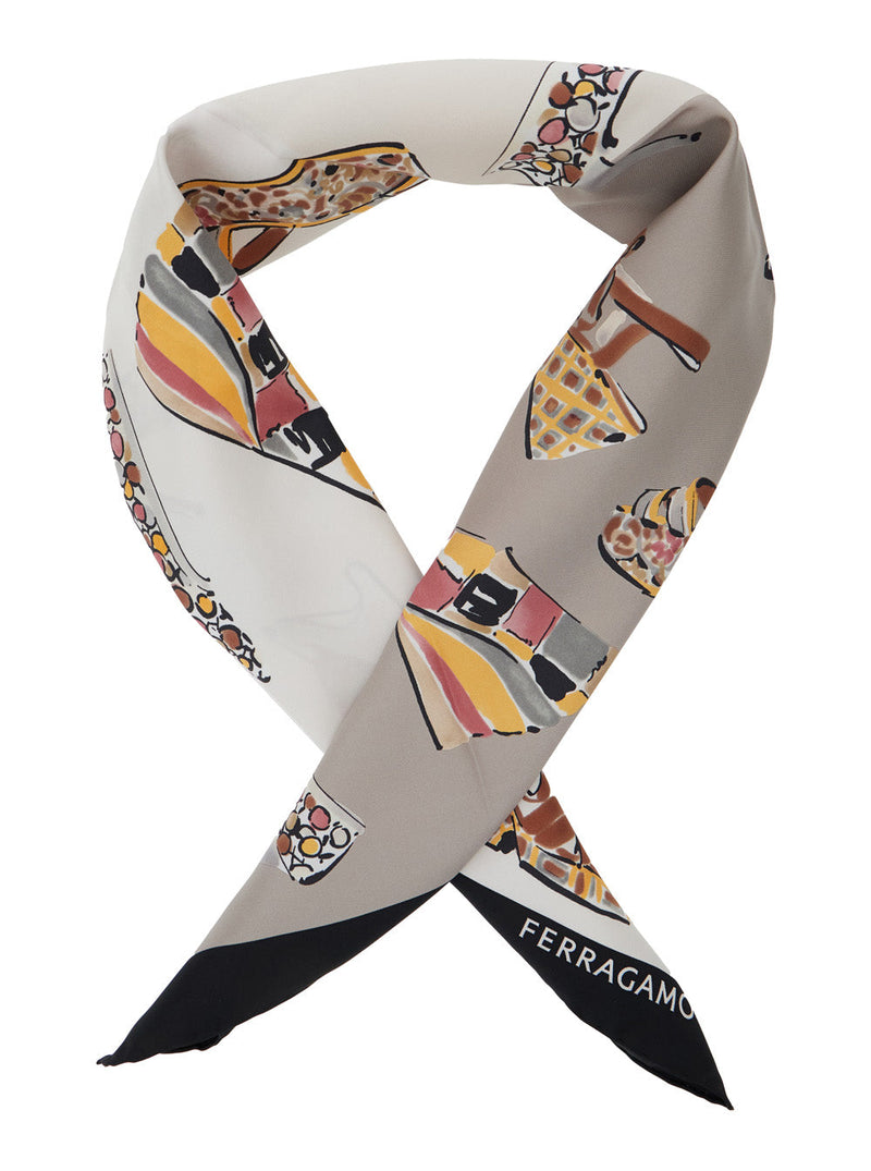 Ferragamo Silk Illustrative Print Scarf — Multicolor Scarfs