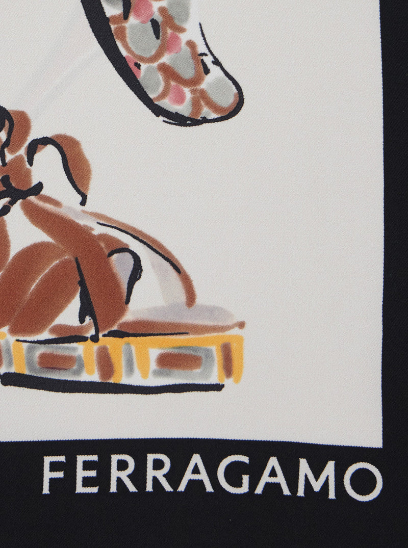 Ferragamo Silk Illustrative Print Scarf — Multicolor Scarfs