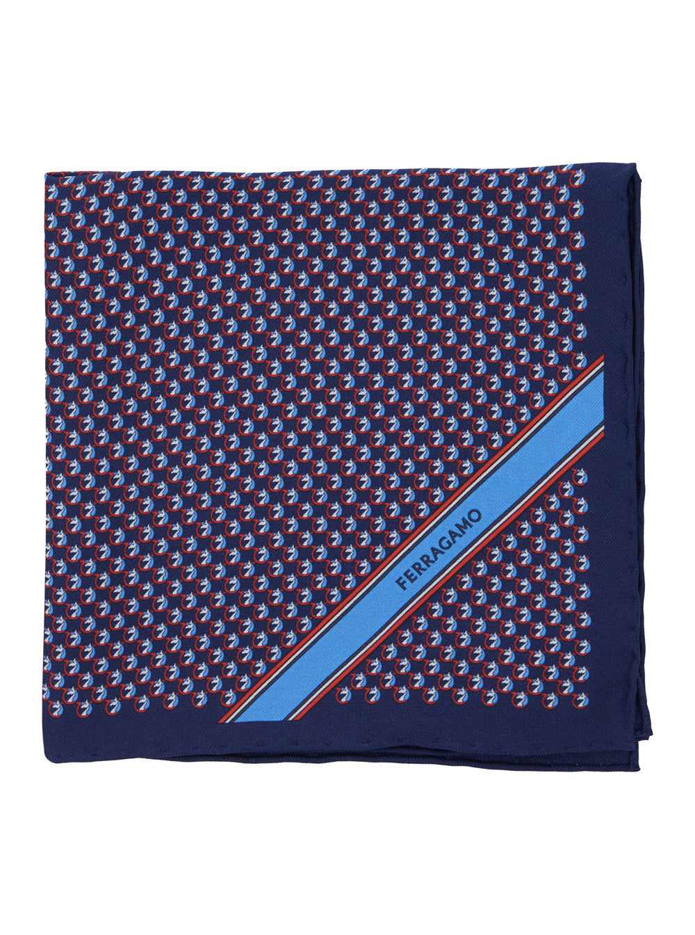 Ferragamo Gancini-Print Silk Pocket Square — Navy Accessory