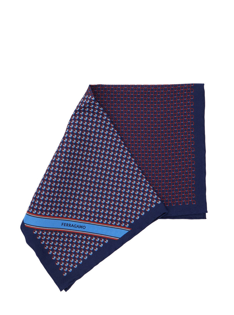 Ferragamo Gancini-Print Silk Pocket Square — Navy Accessory