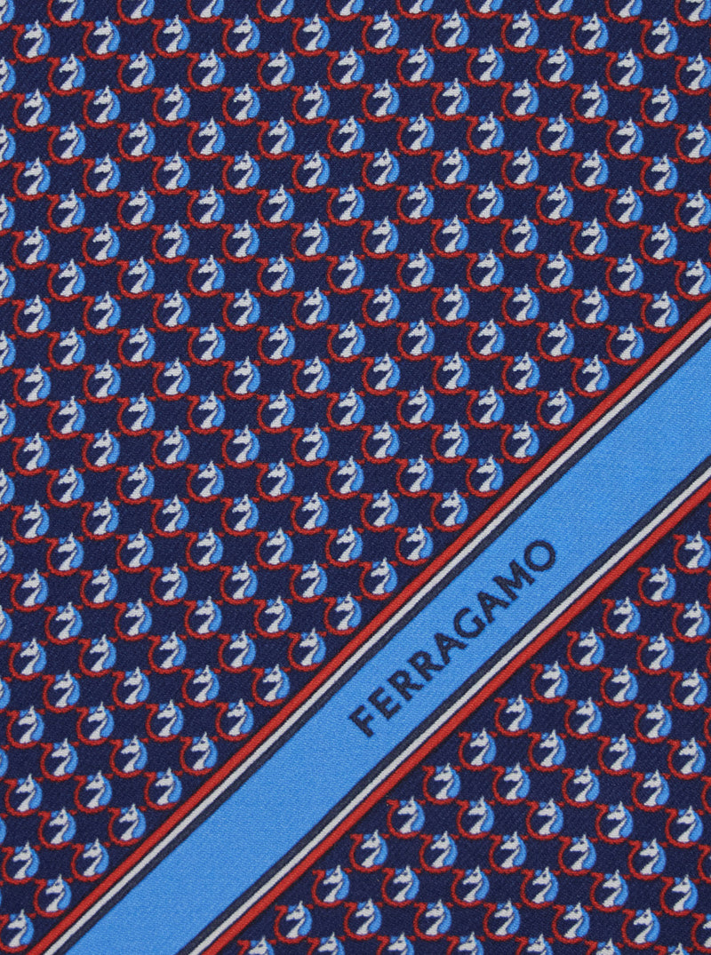 Ferragamo Gancini-Print Silk Pocket Square — Navy Accessory