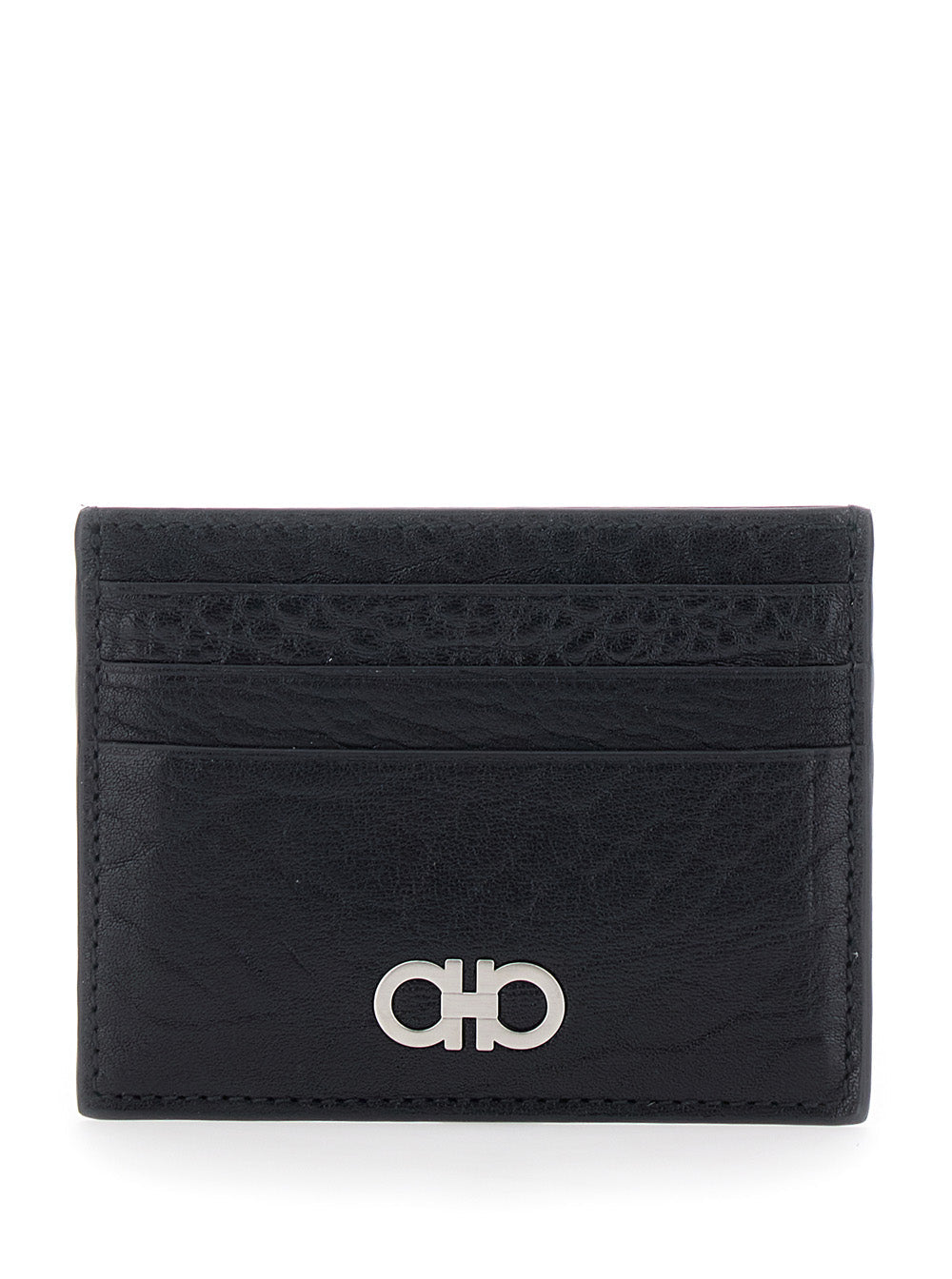 Ferragamo Gancini Plaque Card Case — Black Calfskin Cases