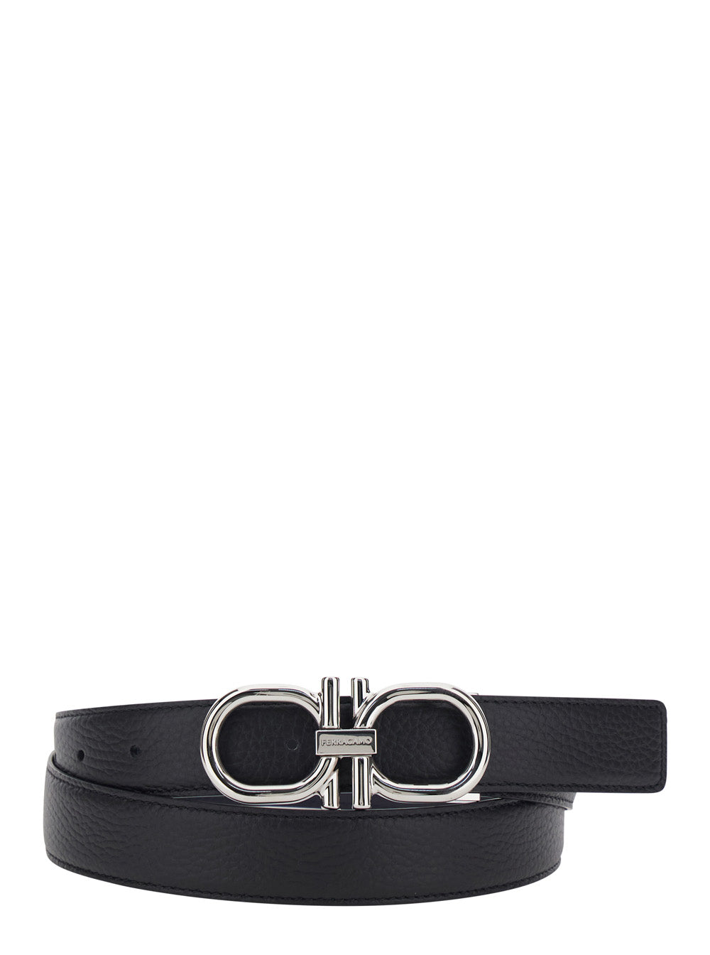 Ferragamo Double Gancini Buckle Belt — Blue Leather