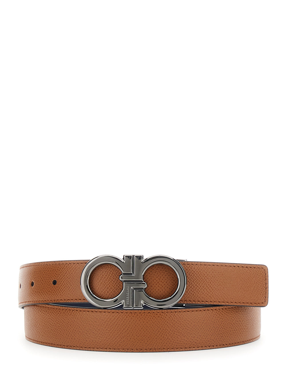 Ferragamo Reversible Grained Calfskin Belt — Brown