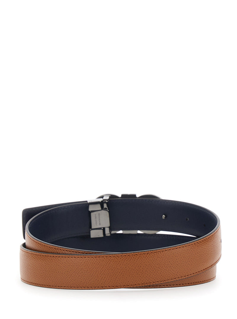 Ferragamo Reversible Grained Calfskin Belt — Brown