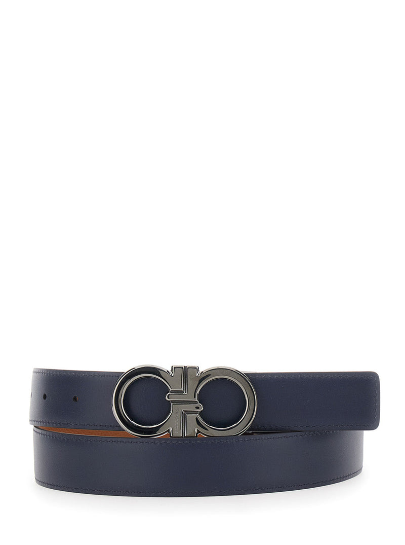 Ferragamo Reversible Grained Calfskin Belt — Brown