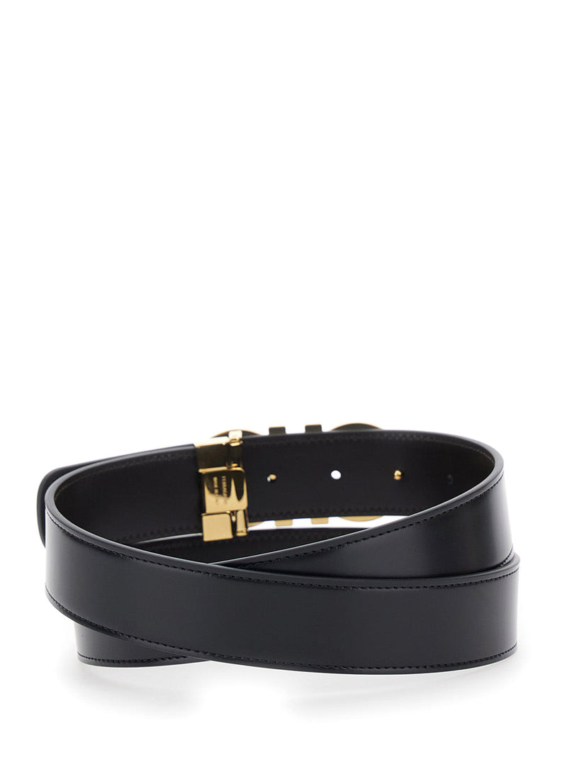 Ferragamo Gancini Buckle Belt — Black Calf Leather
