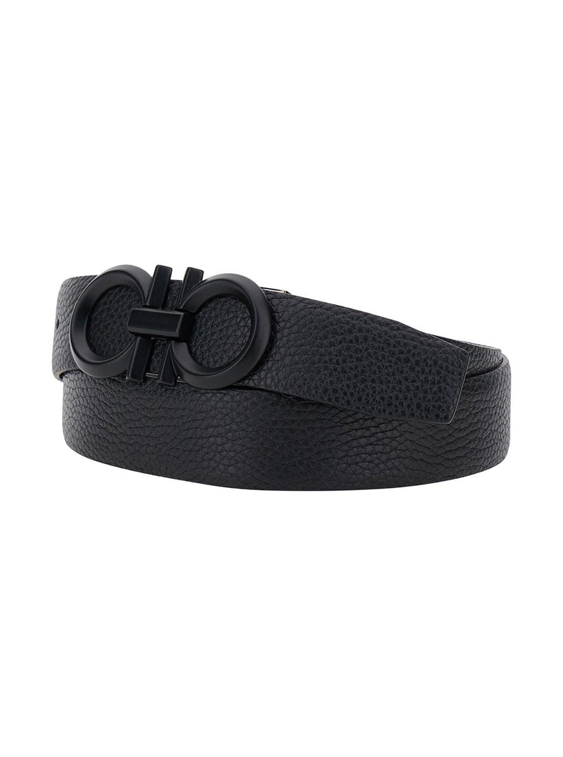 Ferragamo Gancini Buckle Belt — Black Leather