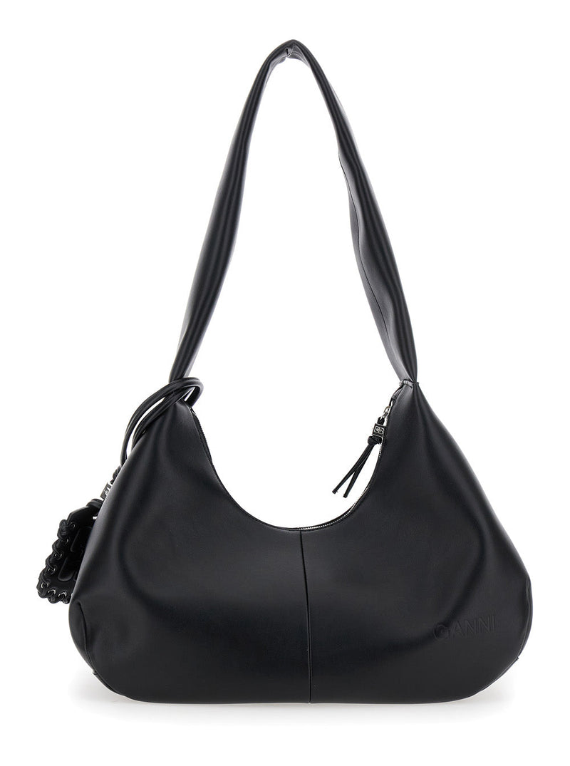 Ganni Bou Hobo Bag — Black Recycled Leather