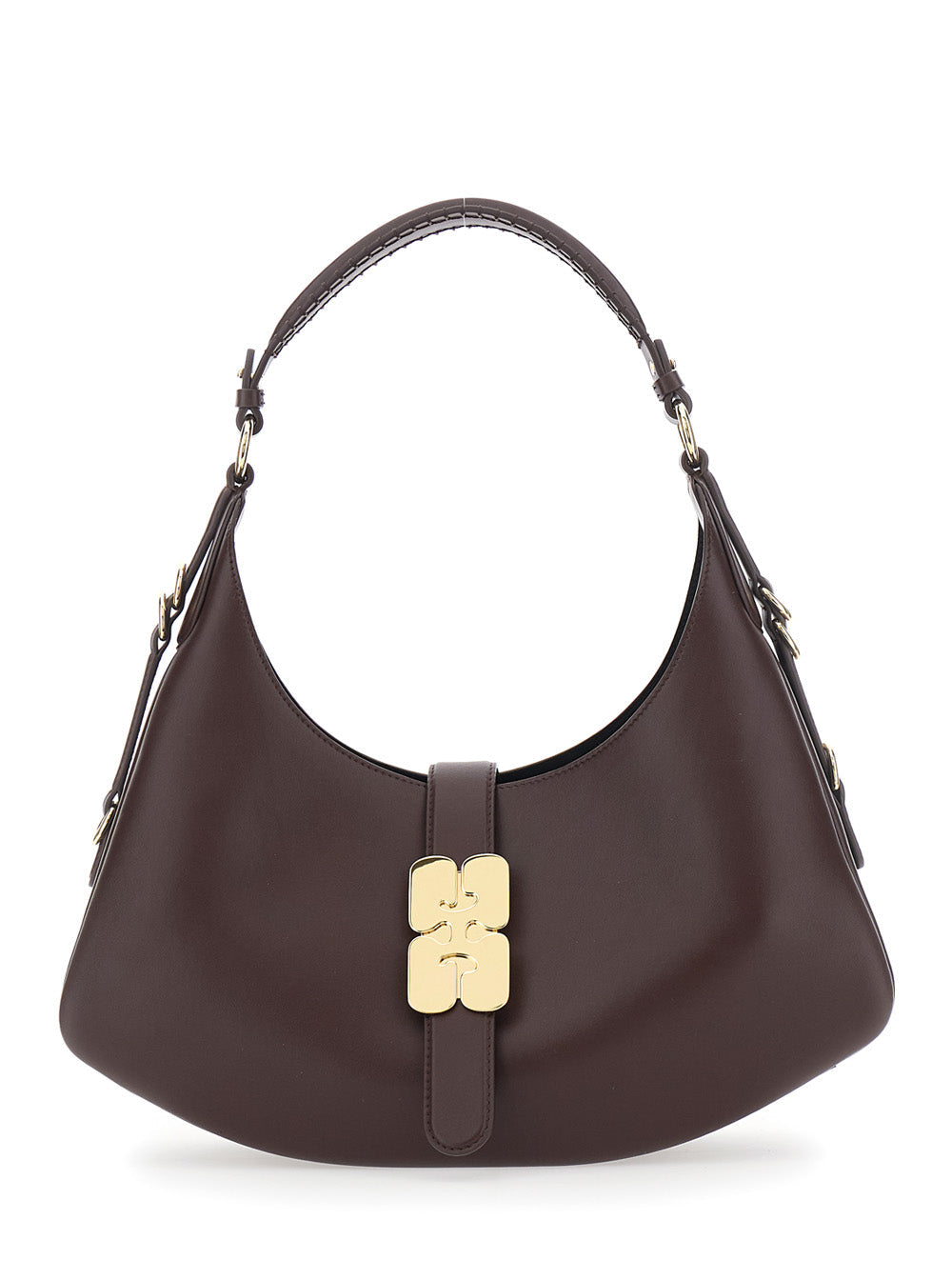 Ganni Kat Piccola Hobo Bag — Brown Leather