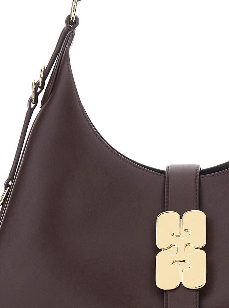 Ganni Kat Piccola Hobo Bag — Brown Leather